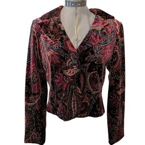 Vintage Xscape Velvet‎ Paisley Glitter Jeweled Tone Women's Blazer Size 10 Boho